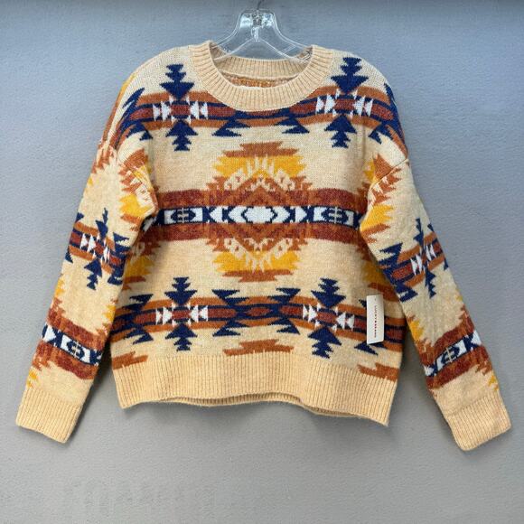 Lucky Brand Sweaters - Lucky Brand Sweater Women's M Orange Blue Yellow Southwestern Design NWT
